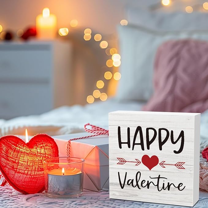 Happy Valentines Decoration for Home Valentine Decor for Kitchen Table Rustic Valentine'S Day Decor Gifts Boyfriend Girlfriend 5 X 5 Inches