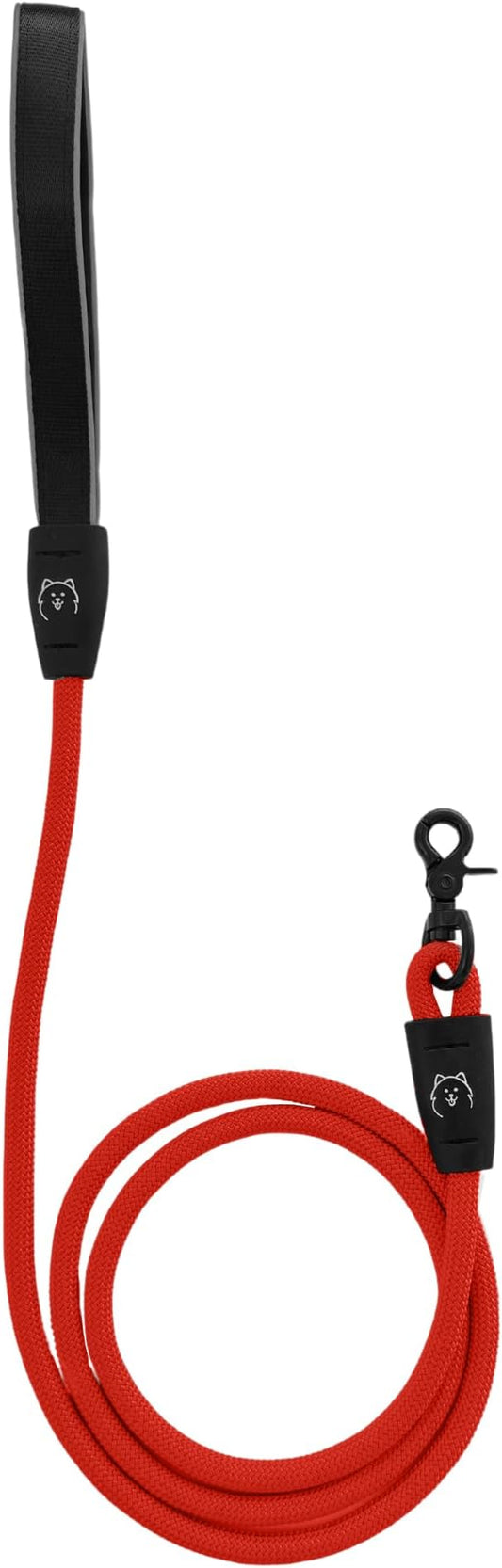 ShawnCo Basecamp Rope Dog Leash- Premium, Durable Pet Leash with Soft Neoprene Padded, Reflective Handle for Small, Medium and Large Dogs (Mustang Red, 5 Feet)