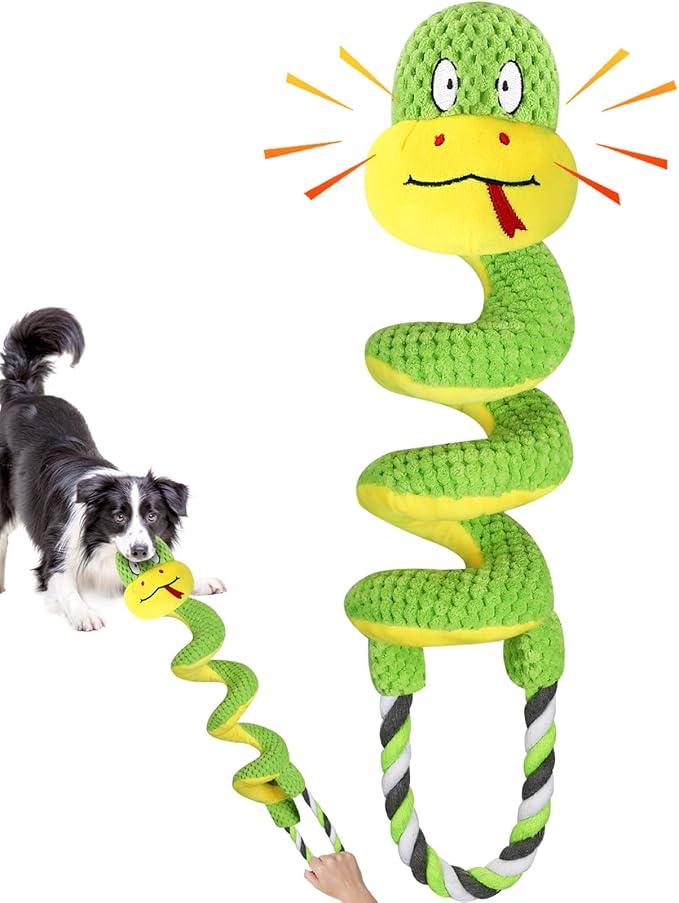 Chew-Resistant Dog Rope Toy with Squeaker & Crinkle Paper | Interactive Puppy Toys for Anxiety Relief & Dental Care | Tough Chew Toys for Small, Medium, and Large Dogs
