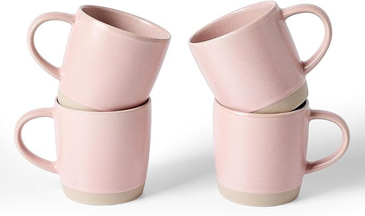 famiware Coffee Mugs Set of 4, Milkyway 13 oz Mug Set, Ceramic Cup Set with Handle for Coffee, Tea, Cocoa, Milk, Light Pink