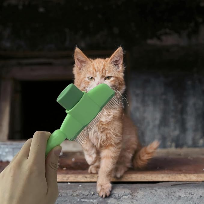 2PCS Cat Comb Dog Hair Comb，Pet Grooming Cleaning Comb，Pet Hair Removal Tool with Release Button