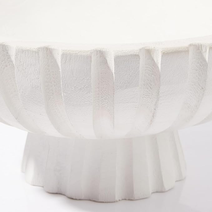 DN DECONATION White Wooden Decorative Bowl with Stand, 11.22" Wood Fruit Candy Key Holder Bowl for Centerpiece Home Room Decor Farmhouse Shelf Coffee Table Entryway