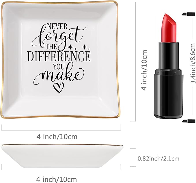 Thank You Gifts for Women Coworker Nurse Teacher Employee Appreciation Gift, Goodbye Farewell Going Away Retirement Gift for Woman Boss - Never Forget The Difference You Make Jewelry Dish