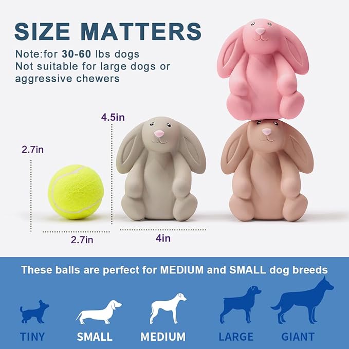 Squeaky Dog Toys for Medium Dogs, Soft Latex Bunny Squeaky Dog Ball, Cute Funny Squeak Rabbit Pet Toys