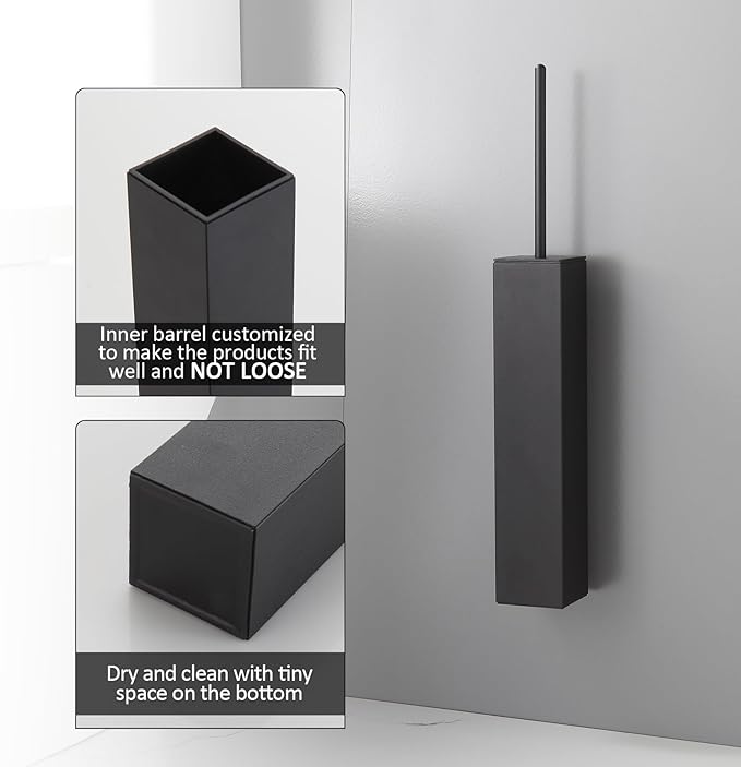 BGL Toilet Brush and Holder Set Matte Black Wall Mounted for Bathroom Square Design