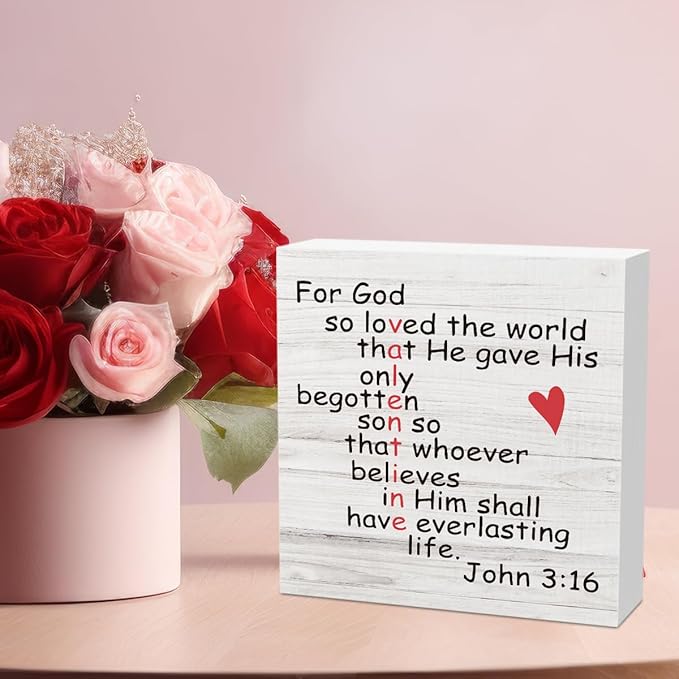 Christian Valentines Day Decorations for Home Christian Desk Decor Valentine Decor for Tabletop Scripture Decorations for Kitchen Table 5 X 5 Inches