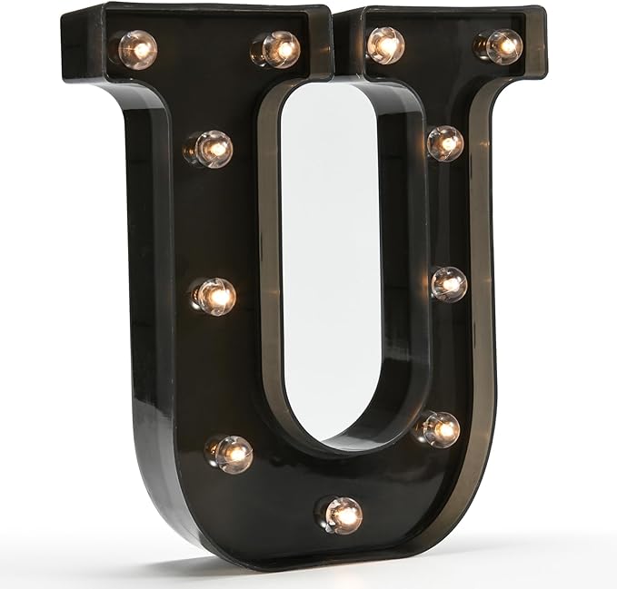 OYCBUZO Light Up Black Alphabet Marquee Letters Sign LED Marquee Number Lights Sign for Night Light Home Bar Christmas Lamp Birthday Party Wedding Decoration U