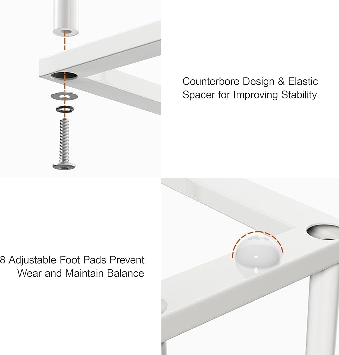 pickpiff Free Standing Shoe Racks - White Metal Boot Rack Organizer Tall Boots for Dorm Room, Closet, Entryway, Bedroom, Patio Outdoor, Hallway, White, Shoe Storage Fit for 8 Pairs