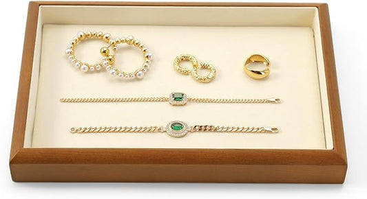 Oirlv Solid Wood Stackable Jewelry Organizer Tray Jewelry Drawer Organizer(Creamy-white)