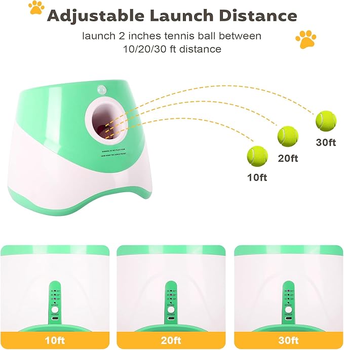 Automatic Ball Launcher for Dogs: 2" Mini Tennis Ball Thrower with 3 Distance Settings,Interactive Puppy Pet Ball Indoor Thrower Fetch Machine for Small to Medium Dogs,Green