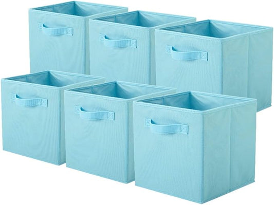 ShellKingdom Foldable Fabric Storage Cubes And Cloth Organizer Drawer For Closet And Toys, 6 Pack (Light Blue)