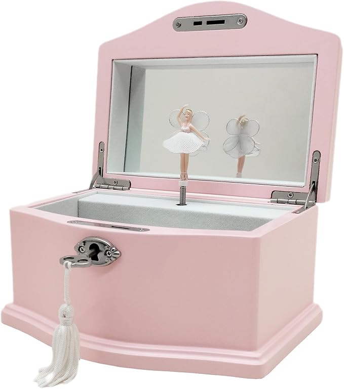 Ballerina Musical Jewelry Box with Mirror Lock for Girls Wooden Jewelry Storage Music Chest Perfect Gifts for Kids,Great gifts for Christmas and all Holidays (Pink-M)