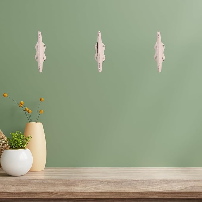 Wowser Nautical White Cast Iron Boat Cleat Wall Hooks, 3.5 Inches, Set of 3