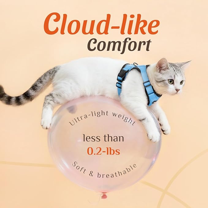 Dooradar Cat Harness and Leash Set, Escape Proof Safe Adjustable Kitten Vest Harnesses for Walking, Easy Control Soft Breathable Mesh Jacket with Reflective Strips for Cats, Light Blue, S