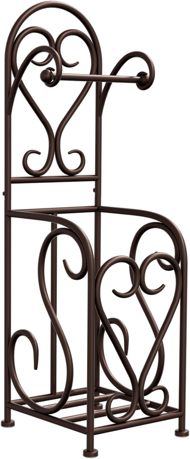 Toilet Paper Holder Free Standing with Storage for Mega Rolls, Scroll Bathroom Tissue Holder Stand, Metal, Bronze