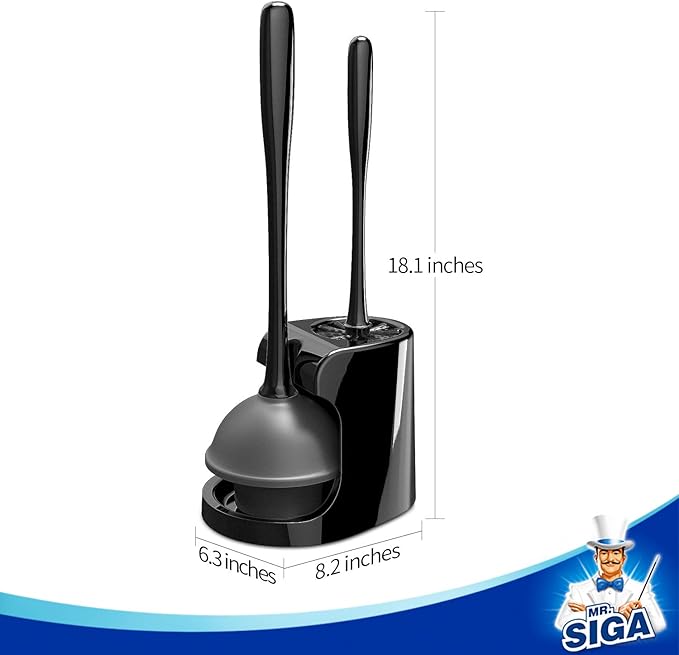 MR.SIGA Toilet Plunger and Bowl Brush Combo for Bathroom Cleaning, Black, 2 Sets