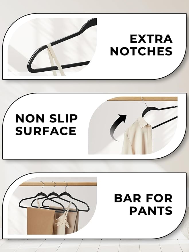 SMARTOR Plastic Hangers 50 Pack, Heavy Duty Plastic Hangers for Clothes - Non-Velvet Slim Hangers with 360° Swivel Hook & Clothes Thin Hanger - Durable Coat Hangars, Space Saving Hanger - Black