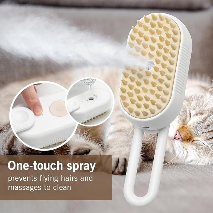 KALIMO 3-in-1 Pet Spray Grooming Brush for Cats and Dogs, Mist Brush with Massage Tips and Deshedding Comb, Cordless Rechargeable, Helps Reduce Loose Fur and Tangles, for Short or Long Hair