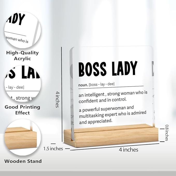 Funny Boss Gifts for Women Men Boss Lady Gifts for Women Office Decor Acrylic Plaque Leadership Thank You Manager Mentor Inspirational Gift 4x4 Inches