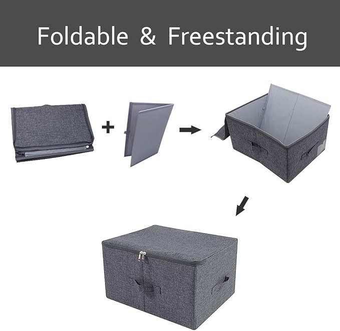 Pack of 2, Fabric Folding Washable Clothes Storage Boxes with Zip Lid for Wardrobe, Black Gray