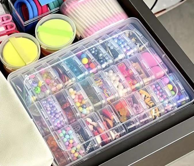 Transparent small square box 30 grid home storage box home desktop plastic storage box jewelry box