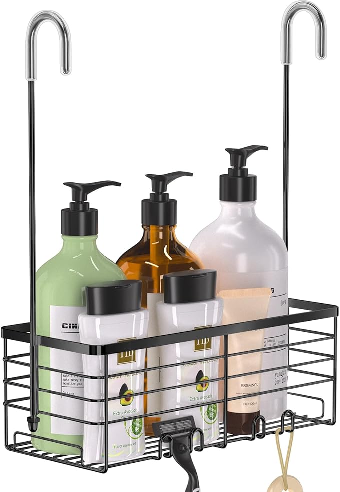 YUOROS Hanging Shower Caddy, Over the Door Shower Organizer Rack 304 Stainless Steel Rustproof (Black)