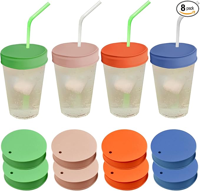 8 PCS Drink Covers for Alcohol Protection Cup Covers for Drinks Silicone Lids Straw Cover 4 Colors, Gifts for Daughters, College Girls and Women