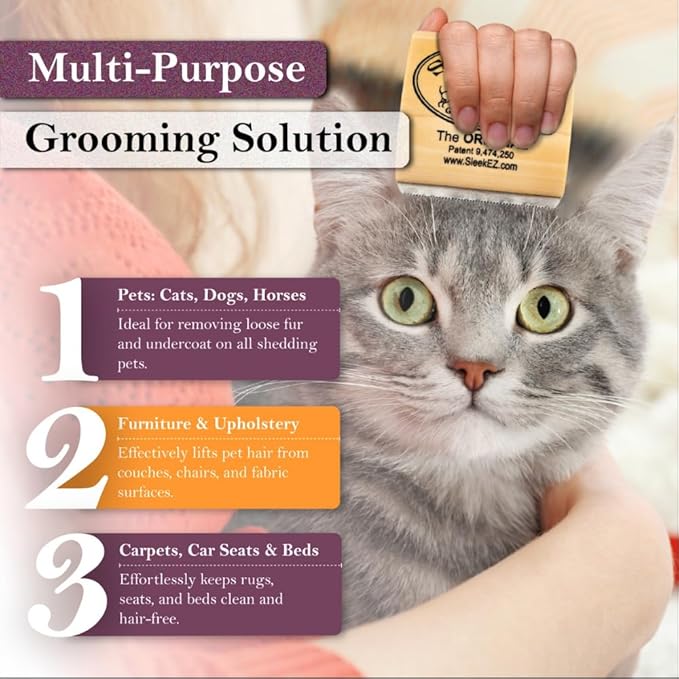 SleekEZ Cat Brush for Shedding & Cat Brushes for Indoor Cats | Pet Brush for Cats | Grooming Tool | Works for Short & Long Haired Pets | Great for All Fur Types | Made in USA | 2.5 inch