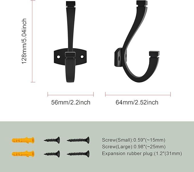 SAILING Coat Hooks - 3 Pack Matte Black Towel Hooks Robe Hooks Decorative Wall Hooks for Bathroom Bedroom Kitchen Towel Robe Clothes Cabinet Closet Bathroom Hardware