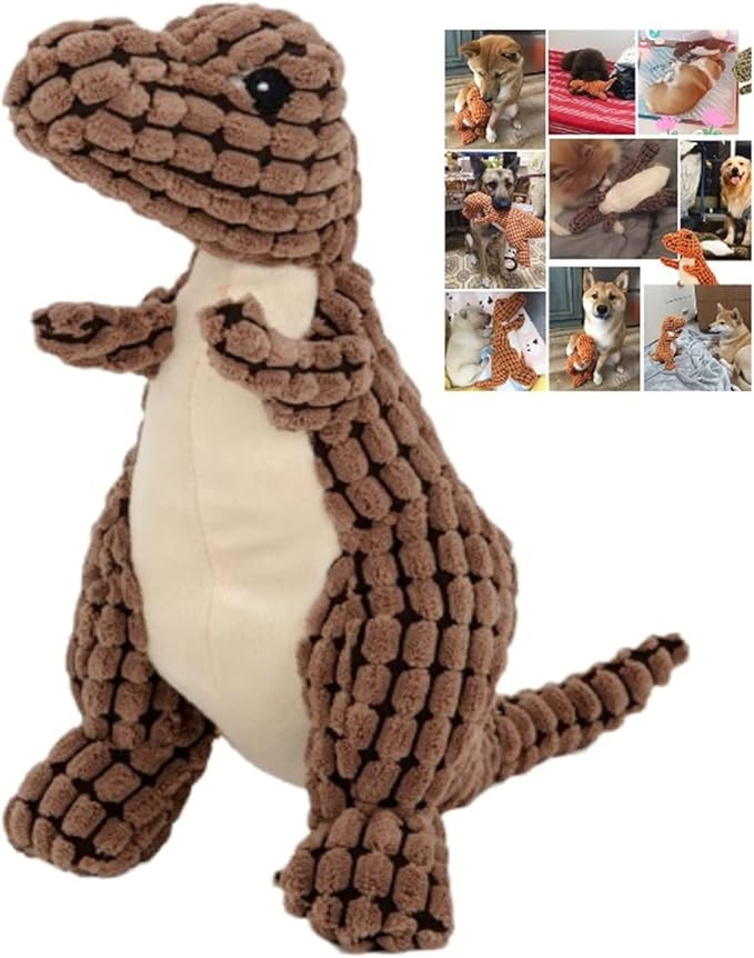 2023 New Indestructible Robust Dino, Durable Interactive Robustdino Dog Toy, Squeaky Dog Toys For Aggressive Chewers, Soft Dog Toys, Unbreakable Stuffed Plush Dog Toy Aggressive Chewers (BROWN)