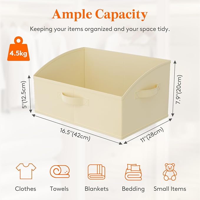 Lifewit Large Trapezoid Closet Storage Bins for Shelf, 6 Packs Non-woven Closet Organizer Baskets with Handles, Foldable Clothes Containers Boxes for Clothing, Book, Purse, 19L, Beige