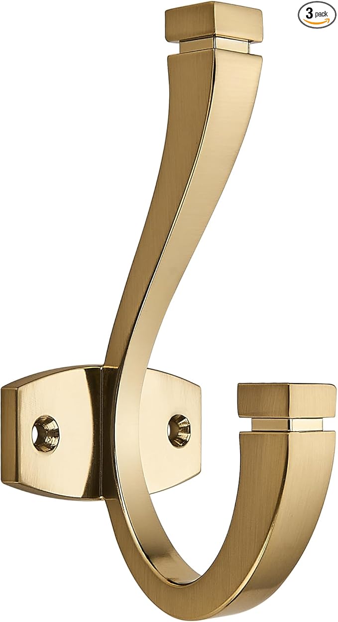 SAILING Coat Hooks -3 Pack Champagne Bronze Towel Hooks Robe Hooks Decorative Wall Hooks for Bathroom Bedroom Kitchen Towel Robe Clothes Cabinet Closet Bathroom Hardware