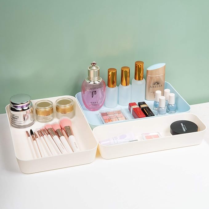 Backerysupply (9 Piece Set) Large Size Plastic Desk Drawer Organizers For Makeup Bathroom Office Kitchen Three Colors
