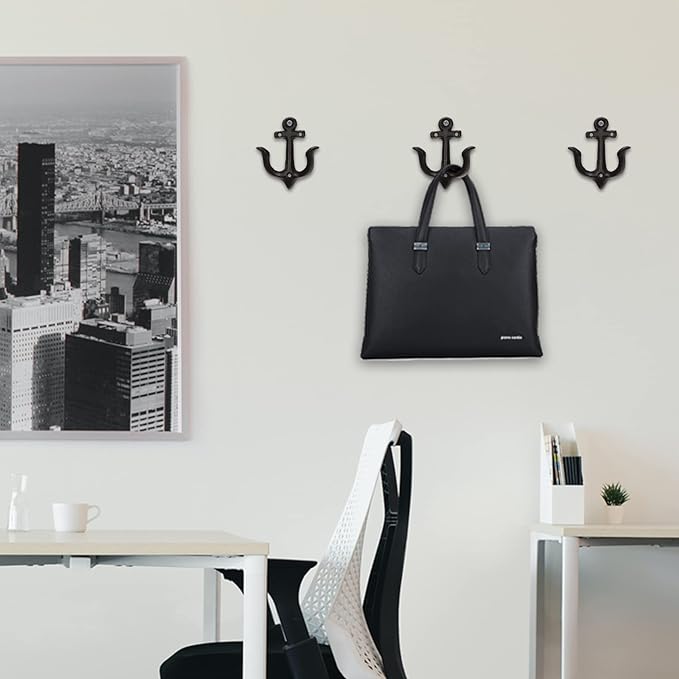 XINGYAN Vintage Rustic Cast Iron Nautical Sea Anchor Design Wall Hooks,Home Coat Rack,Decorative Wall Mounted Antique Shabby Chic Metal Bathroom Towel,Coat Hooks,Hanger,Screws Inside (Black[4pcs])