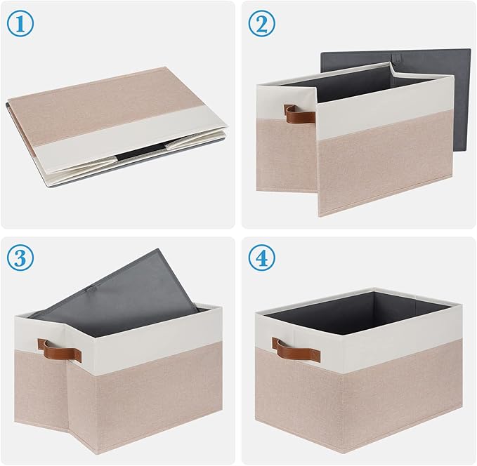 Large Fabric Storage Bins, Foldable Fabric Storage Baskets for Shelves, Sturdy Storage Boxes with PU Handles for Organizing Closet Home Bedroom Office (26L, 3 Packs, Pink&White)