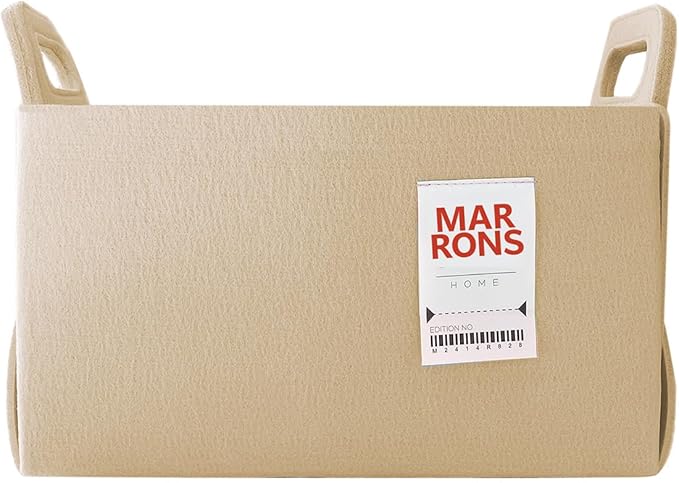 Collapsible Felt Beige Storage Bin Medium 11"x7.1"x7.1" – Foldable Basket with Handles for Closet, Toy Storage, Laundry Room Organization, Decorative Storage Bins for Shelves, Cube Storage