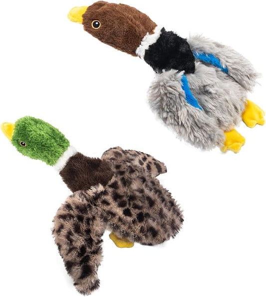 2-Pack Stuffing-Free Squeaky Dog Toys for Small & Medium Dogs – Hollow Body Plush Ducks with 6 Total Squeakers | Durable Pet Toys for Dogs | No Stuffing, for Pet Use Only