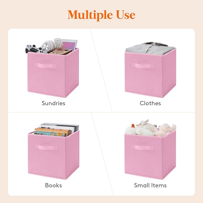 Lifewit Collapsible Fabric Storage Cubes Bins Set 11 Inch, Foldable Cubby Organizers Boxes, 6 Pack Organizing Baskets for Shelf, Closet, Utility Room, Storage Room, 18L Pink