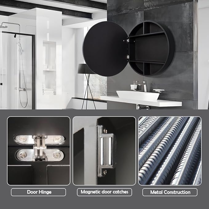 20inch Round Medicine Cabinet with Lights,Led Medicine Cabinet with Defogger,Illuminated Mirror Cabinet for Bathroom,Dimmable,Anti-Fog,3 Colors,Surface Mount Only