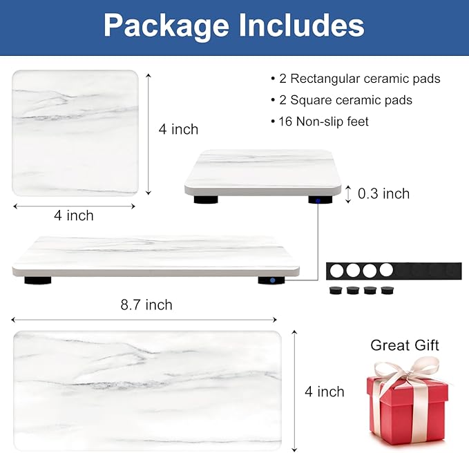 Set of 4 Water Absorbing Stone Drying Tray for Bathroom Sink Kitchen Hand Soap Coaster Diatomite Toothbrush Holder Quick Dry Marble Bathroom Vanity Trays Diatomaceous Earth Dish Kitchen Counter Tray