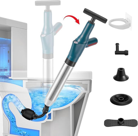 TheElves Toilet Plunger Heavy Duty Pro, Electric High Pressure Toilet Clog Remover Tool, Powerful Bathroom Plunger with Holder for Drain Cleaning - Green