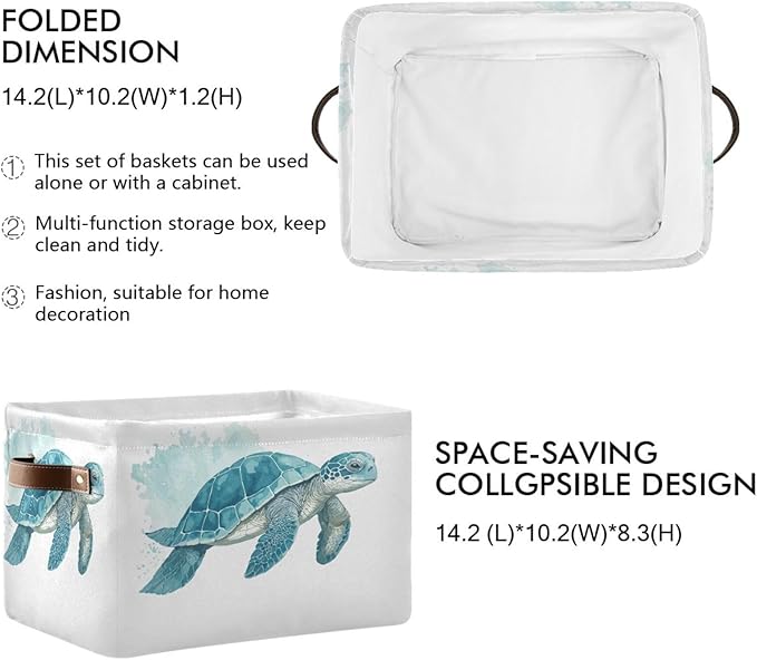 Large Storage Basket Sea Turtle Watercolor Cube Storage Bin Canvas Fabric Organizer Handles Collapsible for Clothes Toys Bedroom Decorative