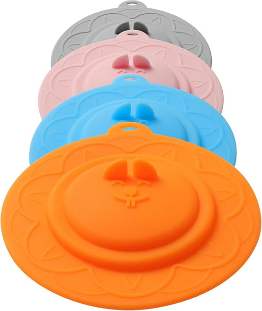 Cat's face Silicone Cup Covers (Set of 4) ， Multicolored Silicone Lids for Mugs, Cups, Tea Pots,Flexible Mug Covers，Hot Cup Lids for Coffee & Tea