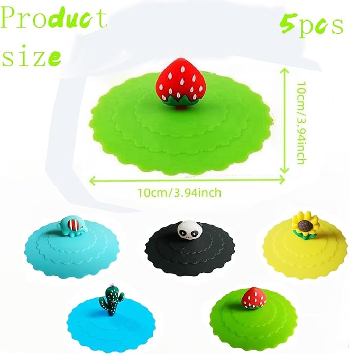 5pcs Cute Silicone Mug Lids, Colorful Anti-Dust Silicone Glass Covers, Reusable Food Grade Drink Lids for Hot & Cold Water, Outdoors & Indoors