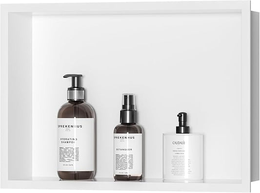 Neodrain 18X12Inch Shower Niche, White Stainless Steel Wall Niche NO Tile Needed Recessed Cabinet Shower for Bathroom Storage