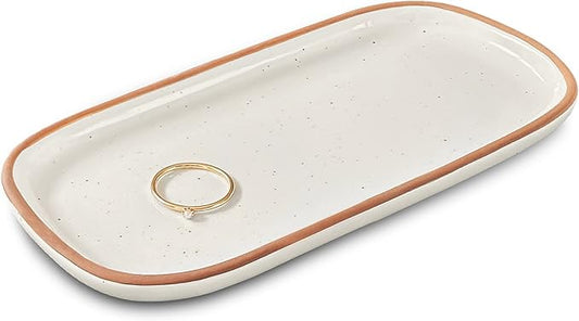 Mora Small Ceramic Decorative Tray – Rectangle 6.4 Inch Dish for Jewelry, Perfume, Makeup, Accessories, Candle, in the Bathroom Vanity, Bedside, or Kitchen Counter – Cute Organizer – White