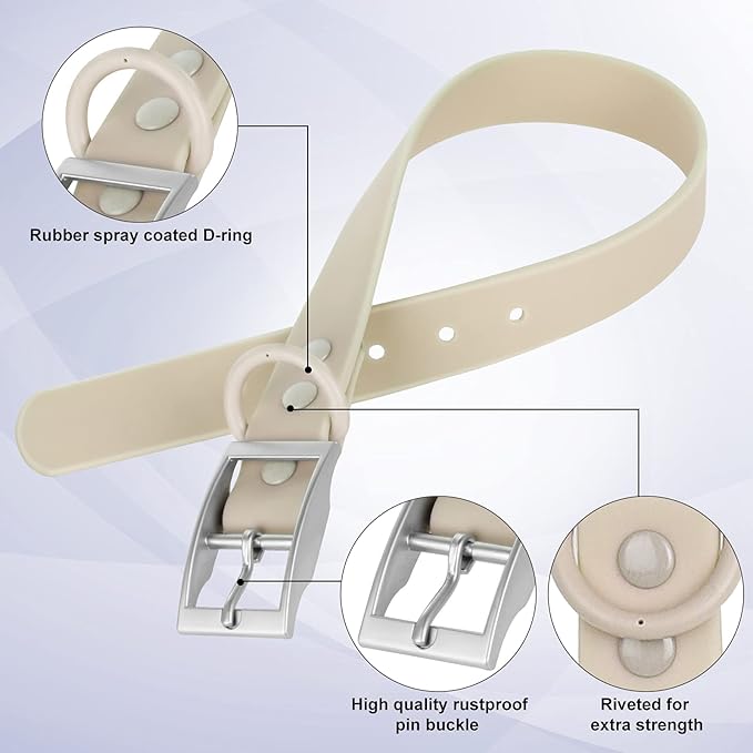 Wisedog Waterproof Dog Collar, Adjustable Soft Rubber Coated Webbing, Odor-Proof and Easy to Clean for Small Medium Large Dogs, with Airtags Case(M|12"-16" × 4/5 in, Sand Color)
