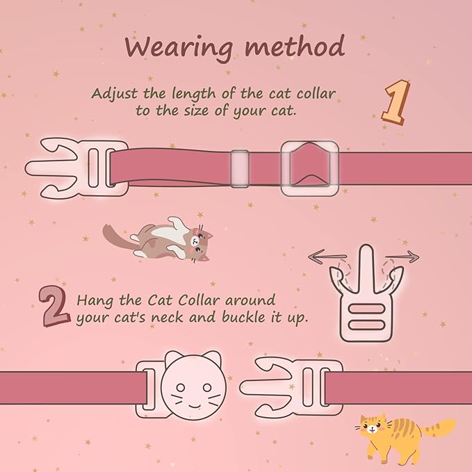 2 Pack Cotton Breakaway Cat Collar with Bell Pink & Green Paw Pendant Cute Kitten Cat Collar Suitable for Girls and Boys