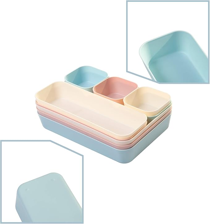 Backerysupply (9 Piece Set) Large Size Plastic Desk Drawer Organizers For Makeup Bathroom Office Kitchen Three Colors