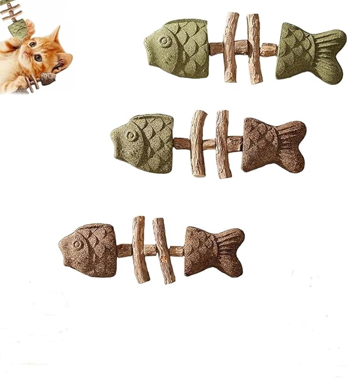 Fix Your Cat’s Dental Health, Creative Fish Bone Cat Toy – Wooden Catnip Teeth Cleaning Stick, Natural Fishbone Cat Dental Toy, Durable Feline Tooth Care Tool (3pcs-Mix)